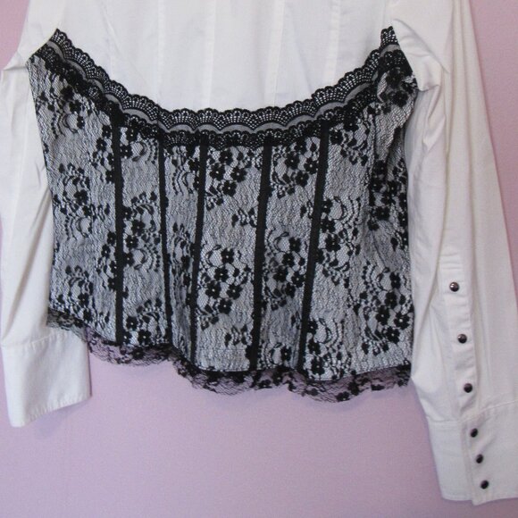 Ross Mayer Blouse, sz. 10, Cotton Blend, White /Black - Picture 8 of 8